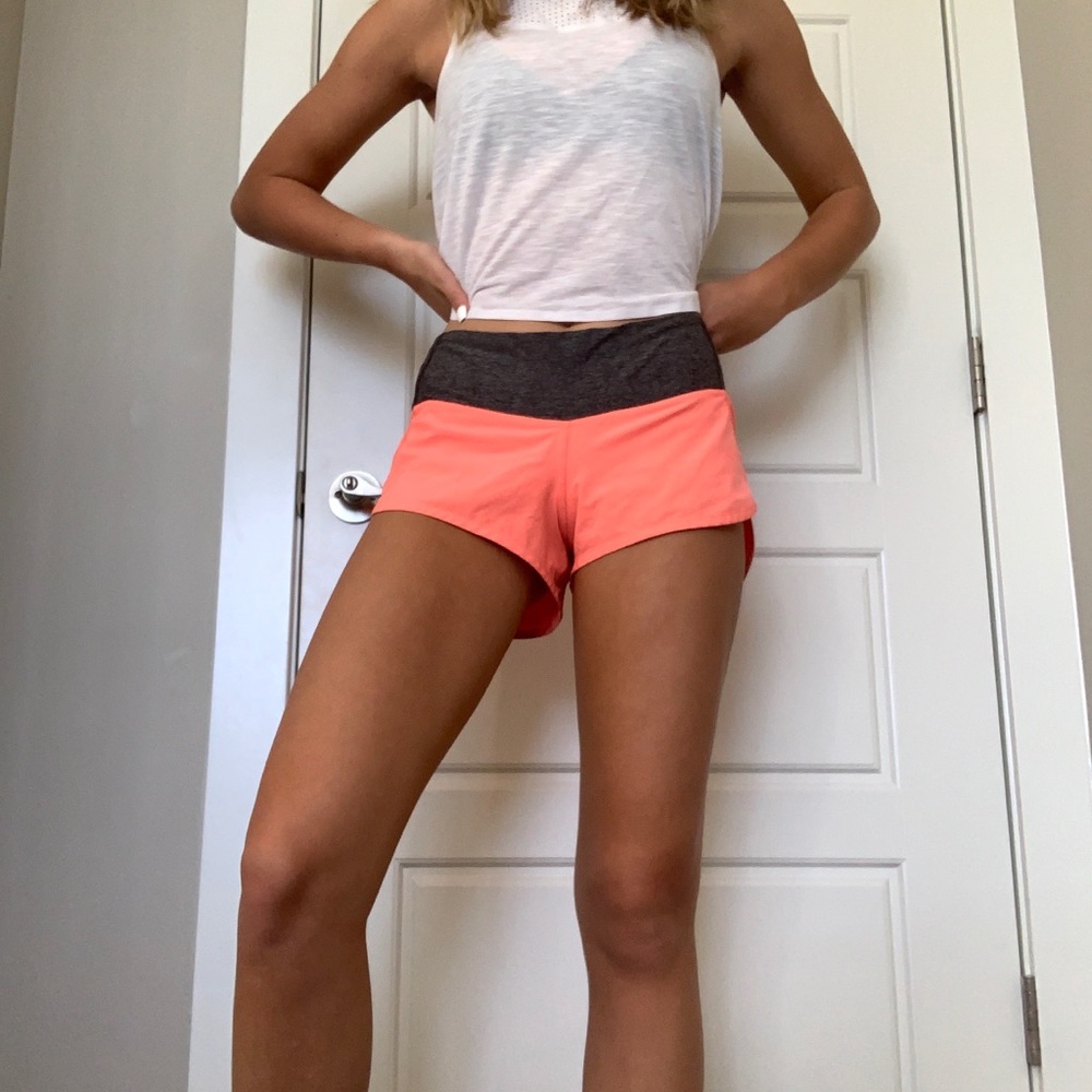 pink and grey lulu lemon running shorts